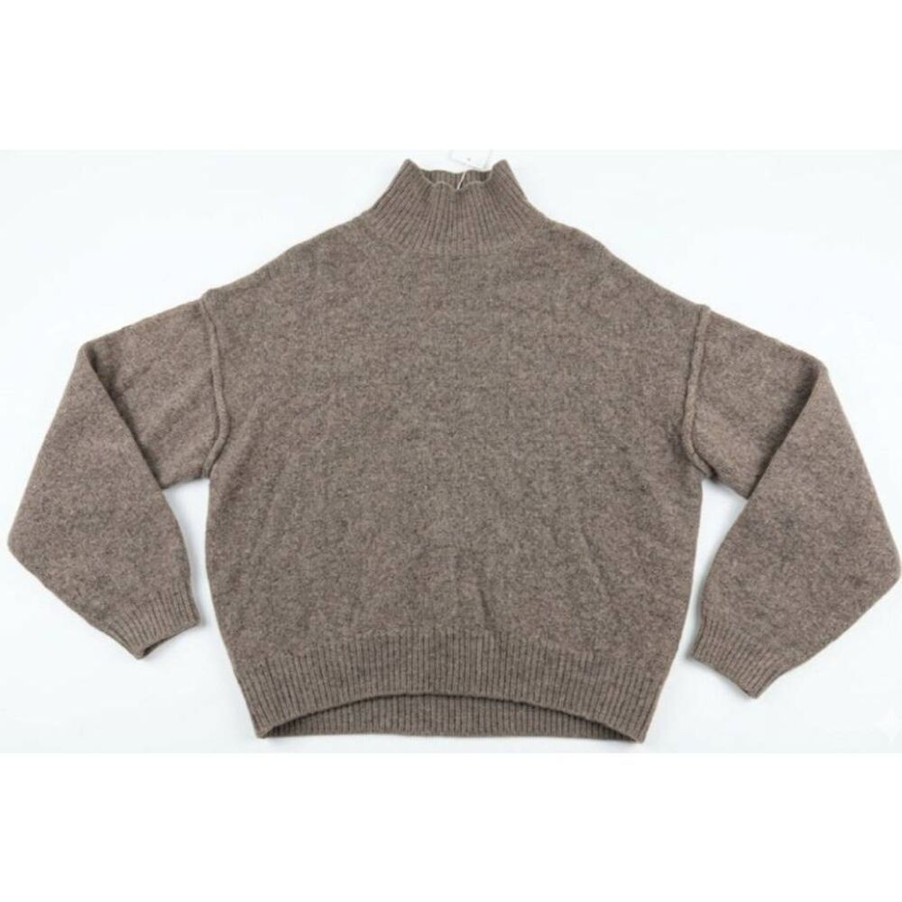 Weekday womens medium Norah wool sweater mock neck tan boxy drop sleeve